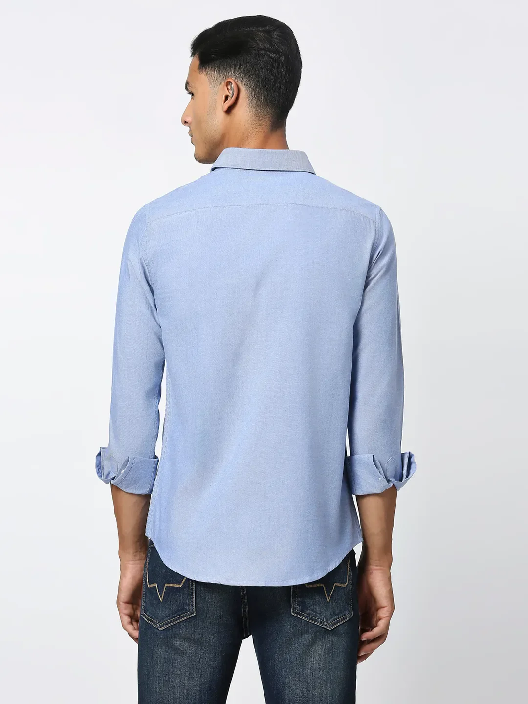 Blue Slim Straight Fit Regular Collar Long Sleeves Men's Shirt by Being Human Clothing - Image 4