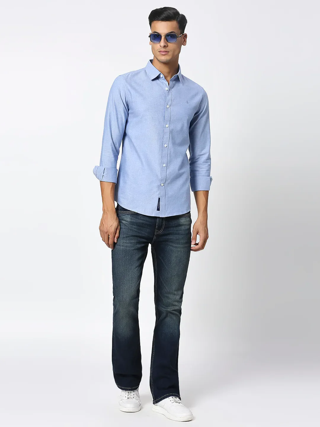 Blue Slim Straight Fit Regular Collar Long Sleeves Men's Shirt by Being Human Clothing - Image 6