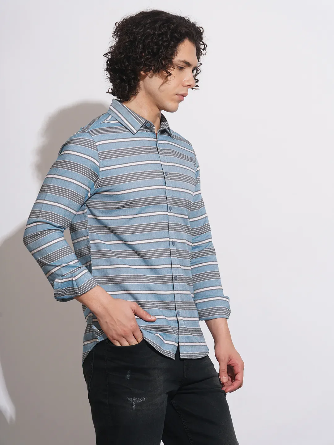 Blue Slim Fit Regular Collar Men's Shirt by Being Human Clothing