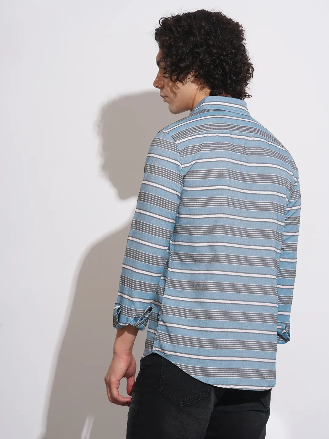 Blue Slim Fit Regular Collar Men's Shirt by Being Human Clothing - Image 3
