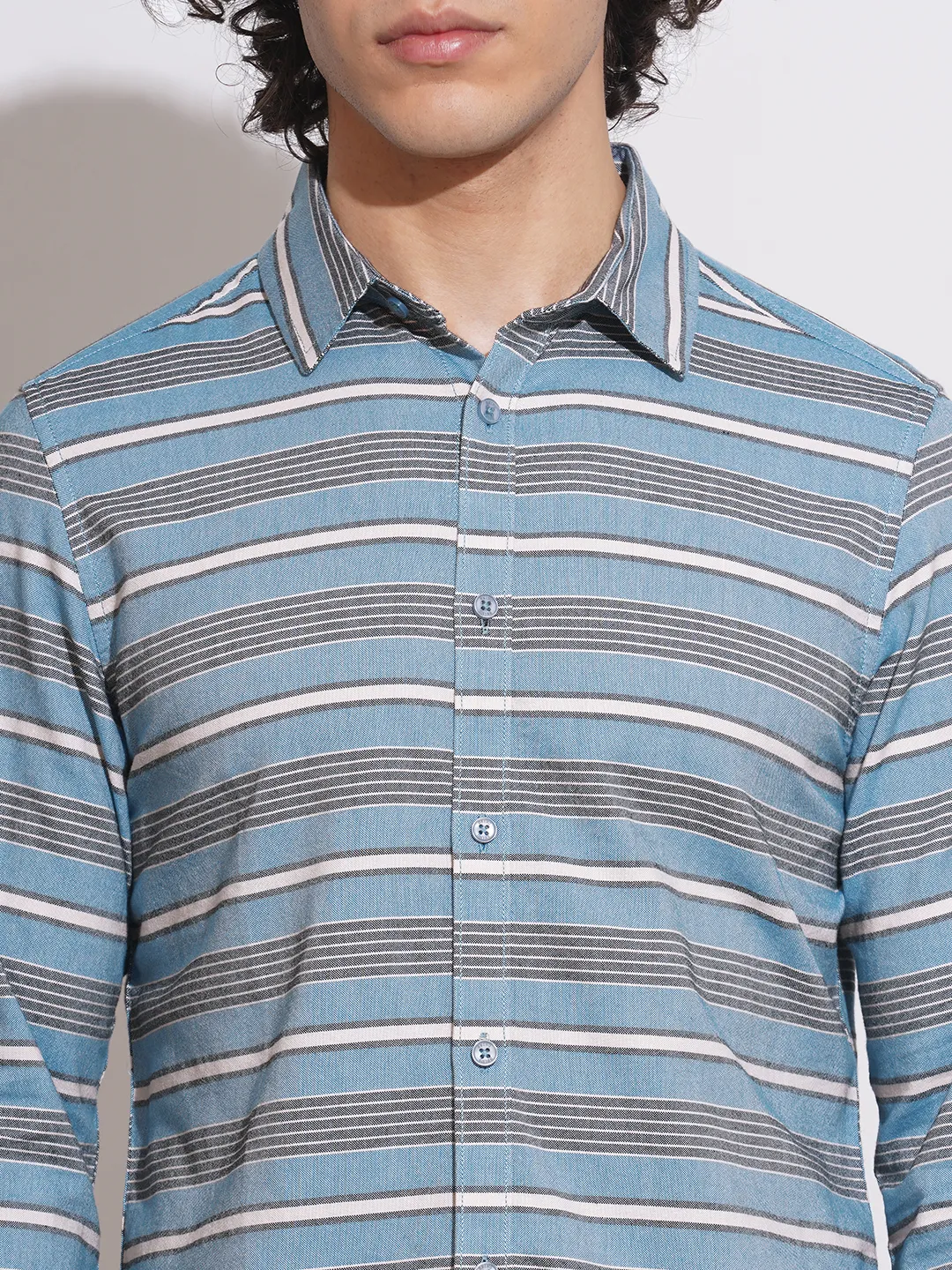 Blue Slim Fit Regular Collar Men's Shirt by Being Human Clothing - Image 5