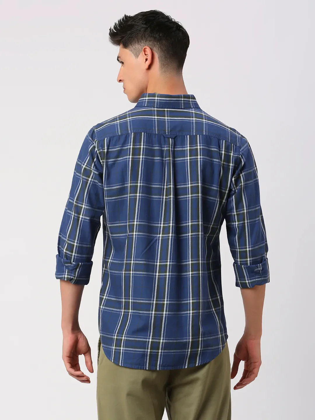 Blue Slim Fit Regular Collar Men's Shirt by Being Human Clothing - Image 4