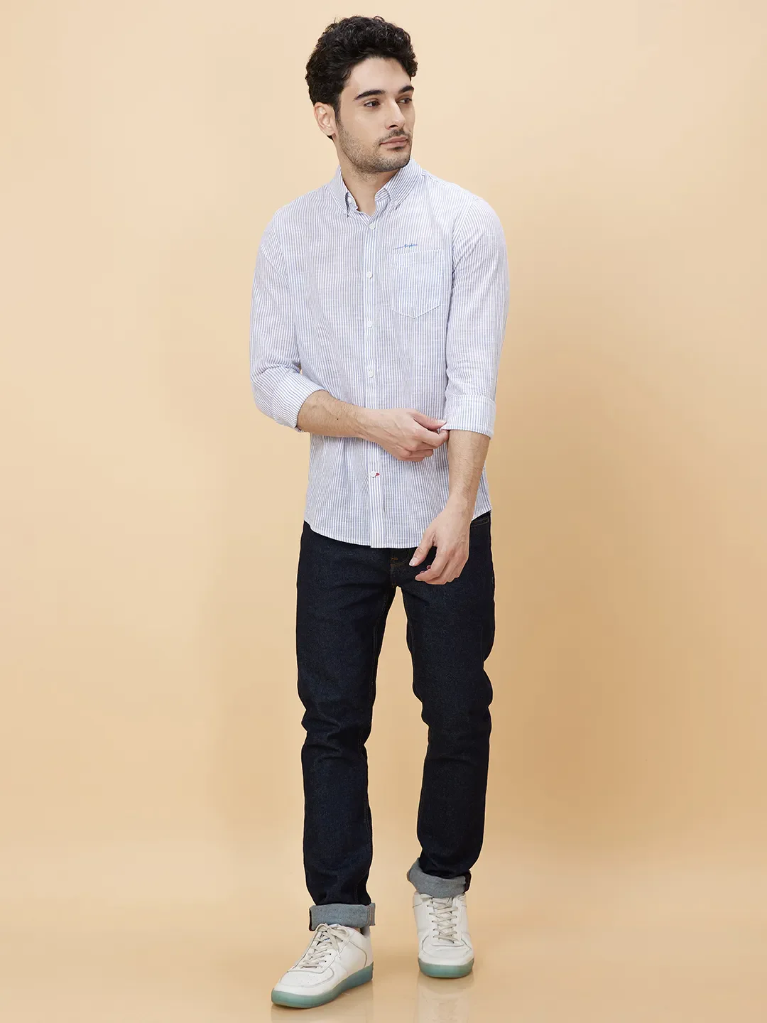 Blue Slim Straight Fit Regular Collar Long Sleeves Men's Shirt by Being Human Clothing - Image 2
