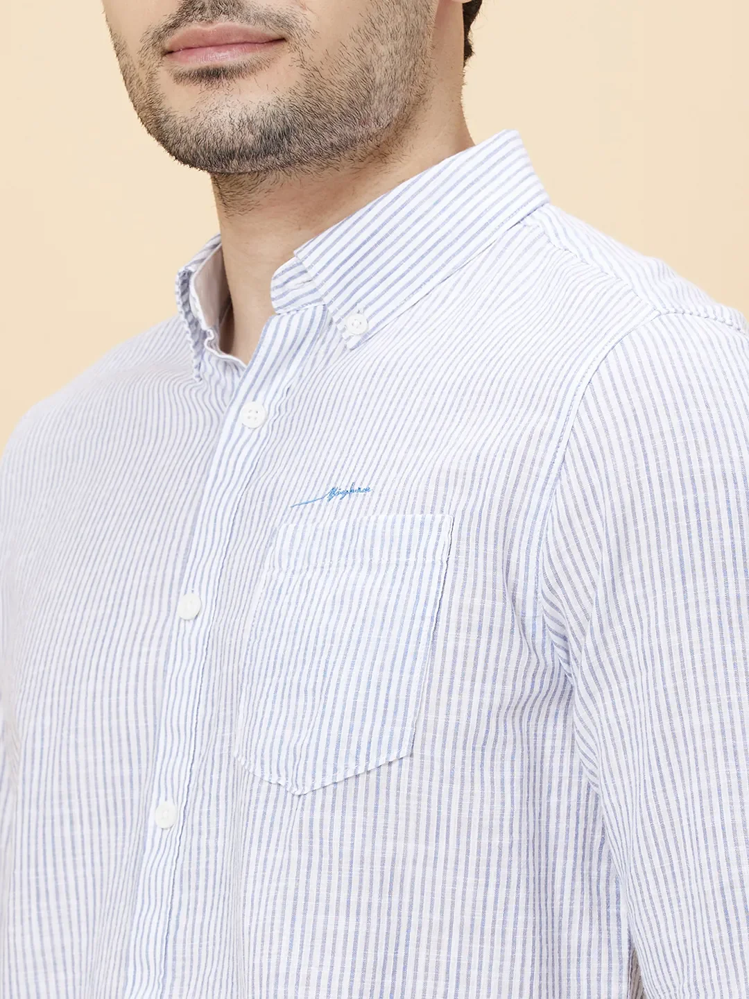 Blue Slim Straight Fit Regular Collar Long Sleeves Men's Shirt by Being Human Clothing - Image 5
