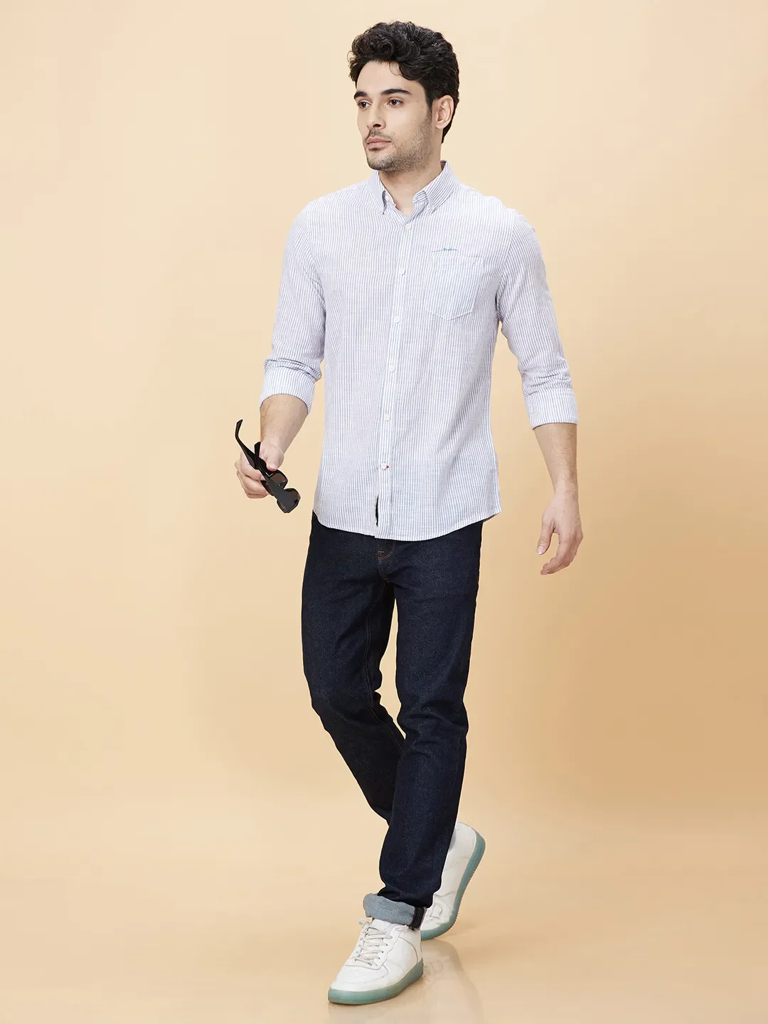 Blue Slim Straight Fit Regular Collar Long Sleeves Men's Shirt by Being Human Clothing - Image 6
