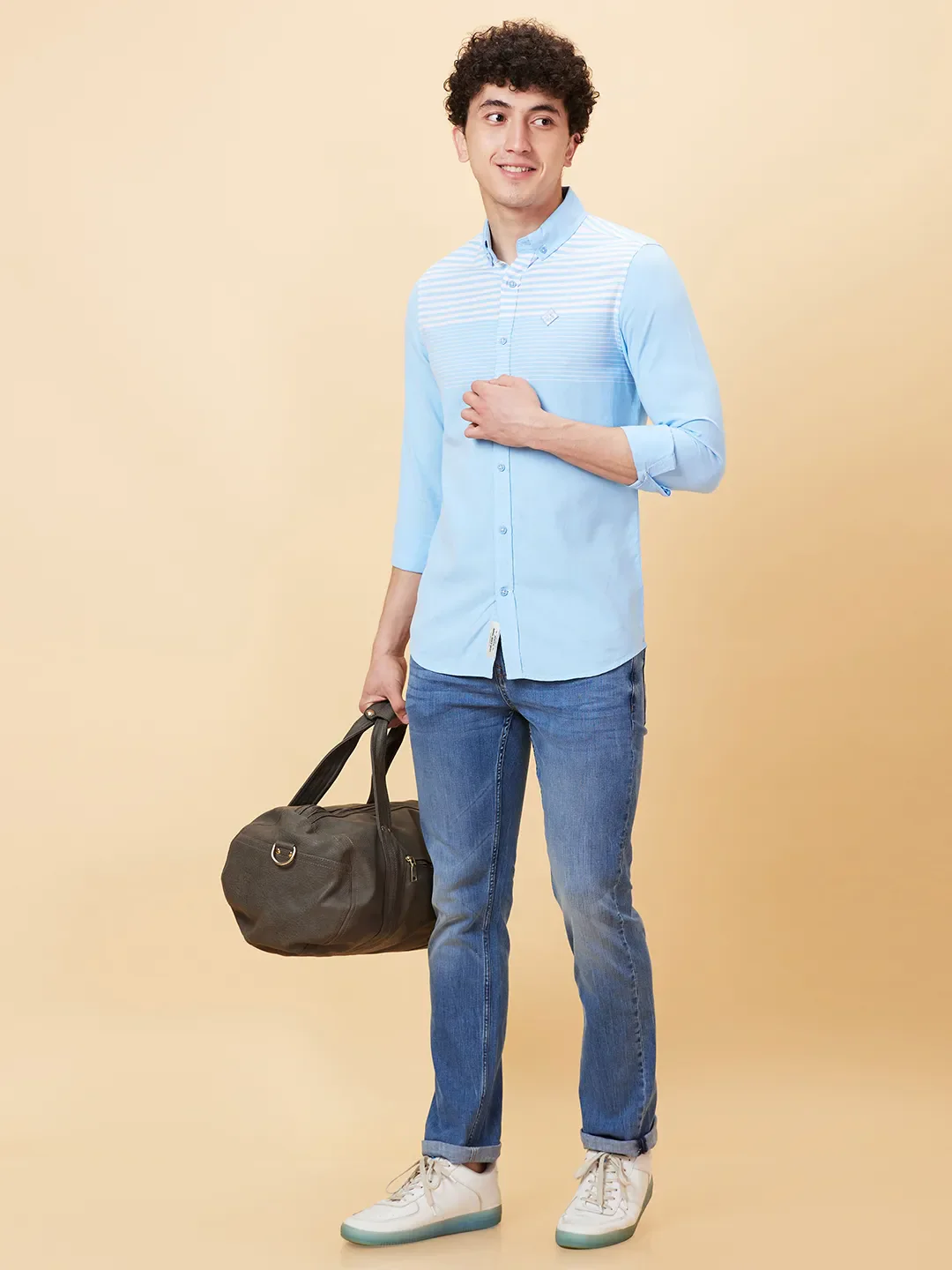 Blue Slim Fit Regular Collar Men's Shirt by Being Human Clothing - Image 2