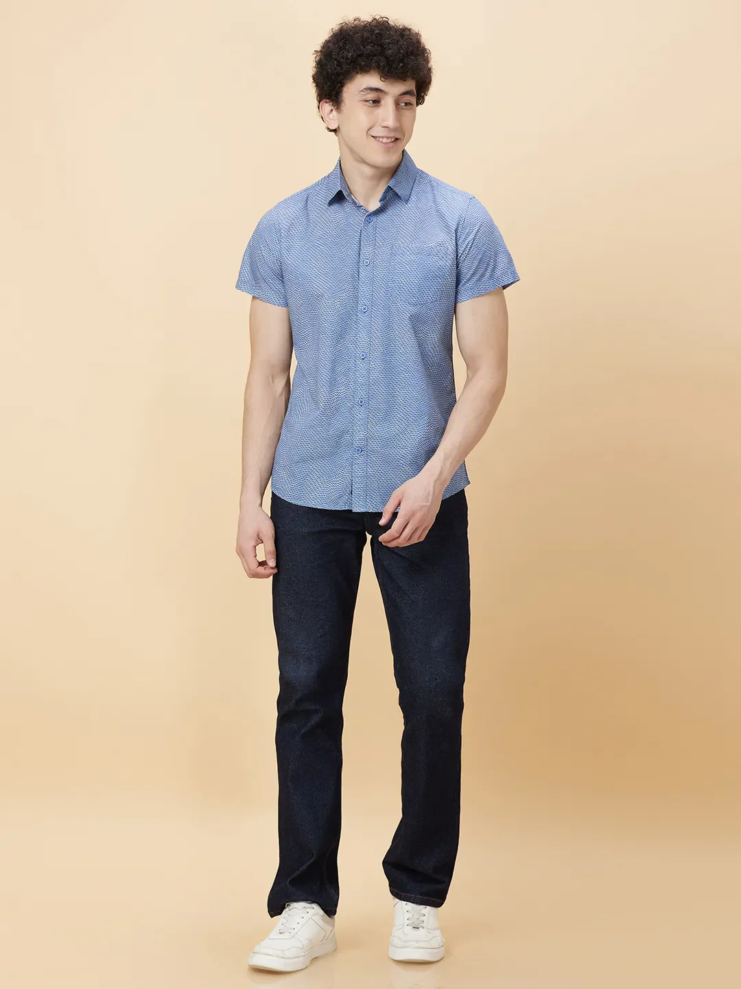 Blue Slim Fit Regular Collar Men's Shirt by Being Human Clothing - Image 2