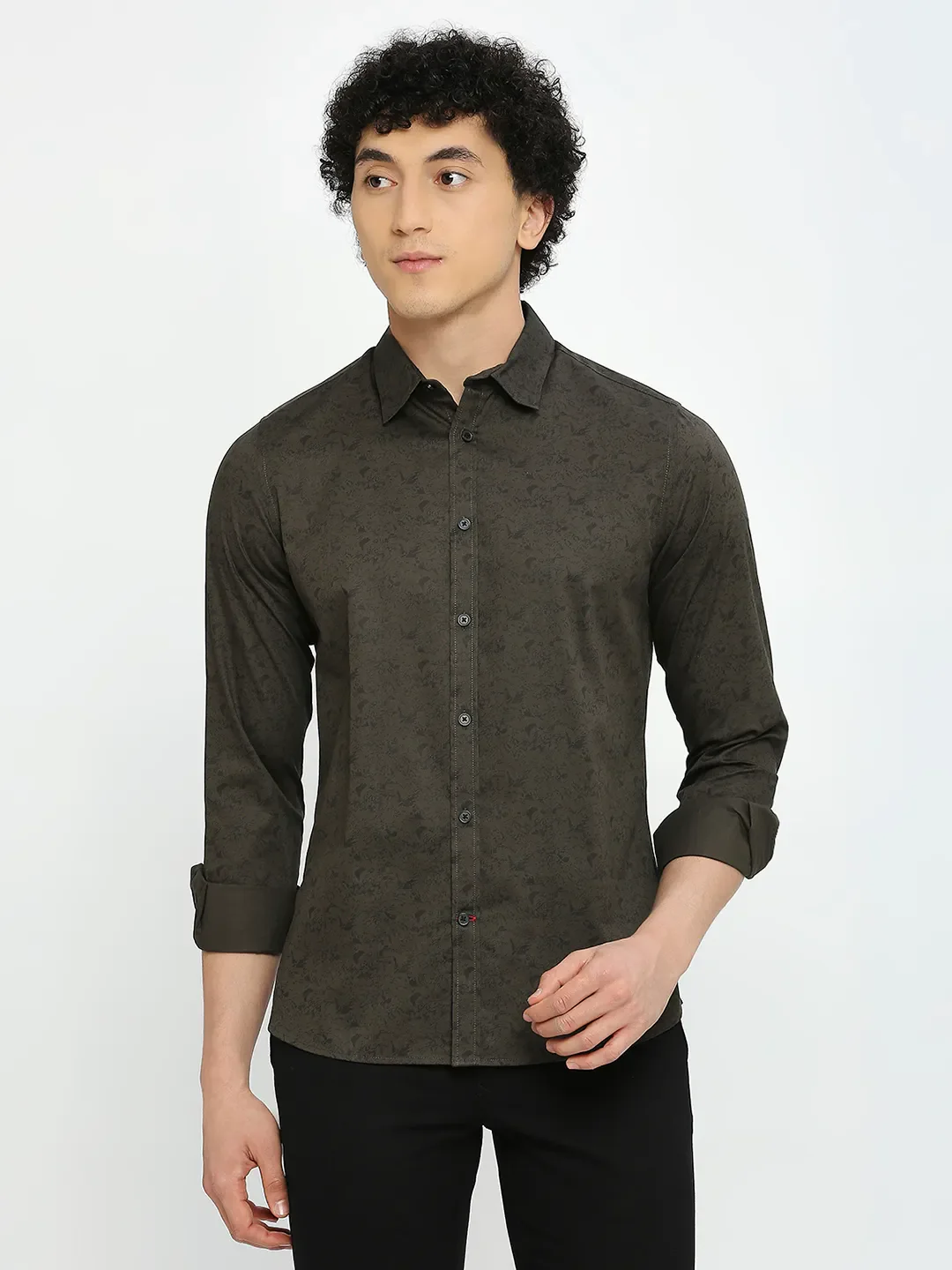 Green Slim Straight Fit Regular Collar Long Sleeves Men's Shirt by Being Human Clothing