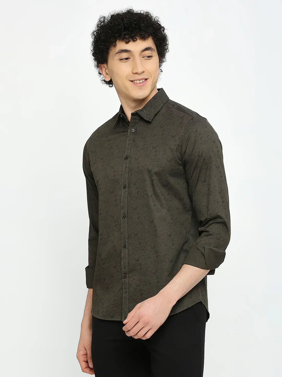 Green Slim Straight Fit Regular Collar Long Sleeves Men's Shirt by Being Human Clothing - Image 2