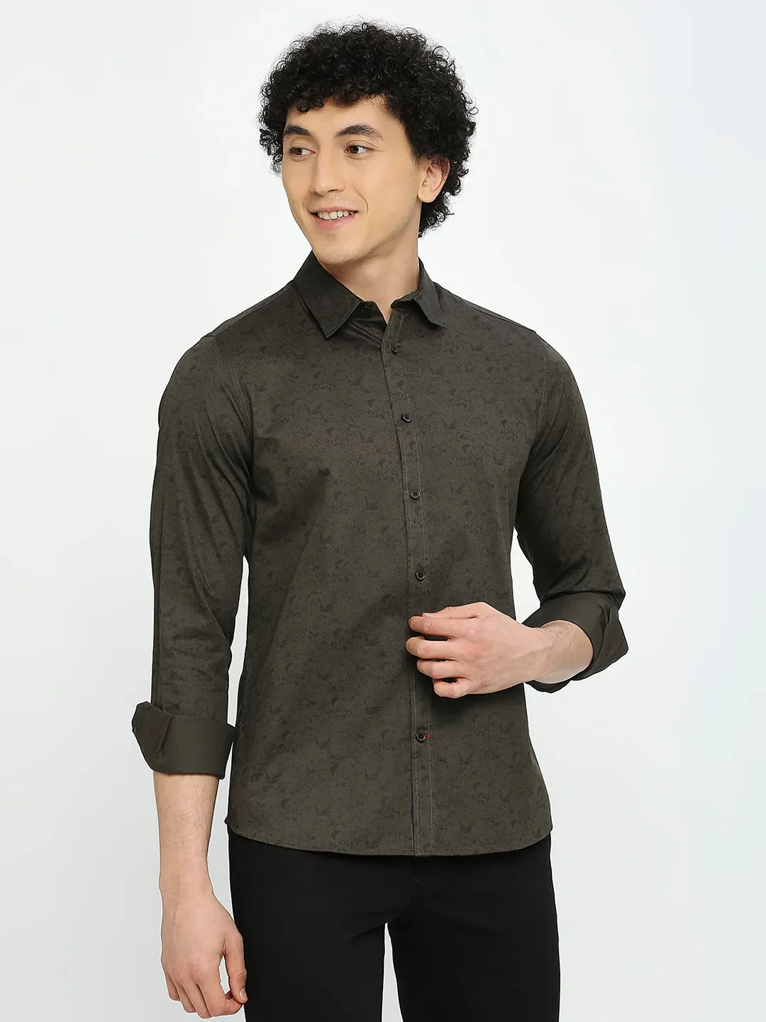 Green Slim Straight Fit Regular Collar Long Sleeves Men's Shirt by Being Human Clothing - Image 3