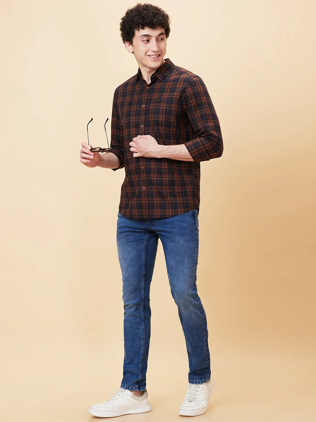 Brown Slim Fit Regular Collar Men's Shirt by Being Human Clothing - Image 5