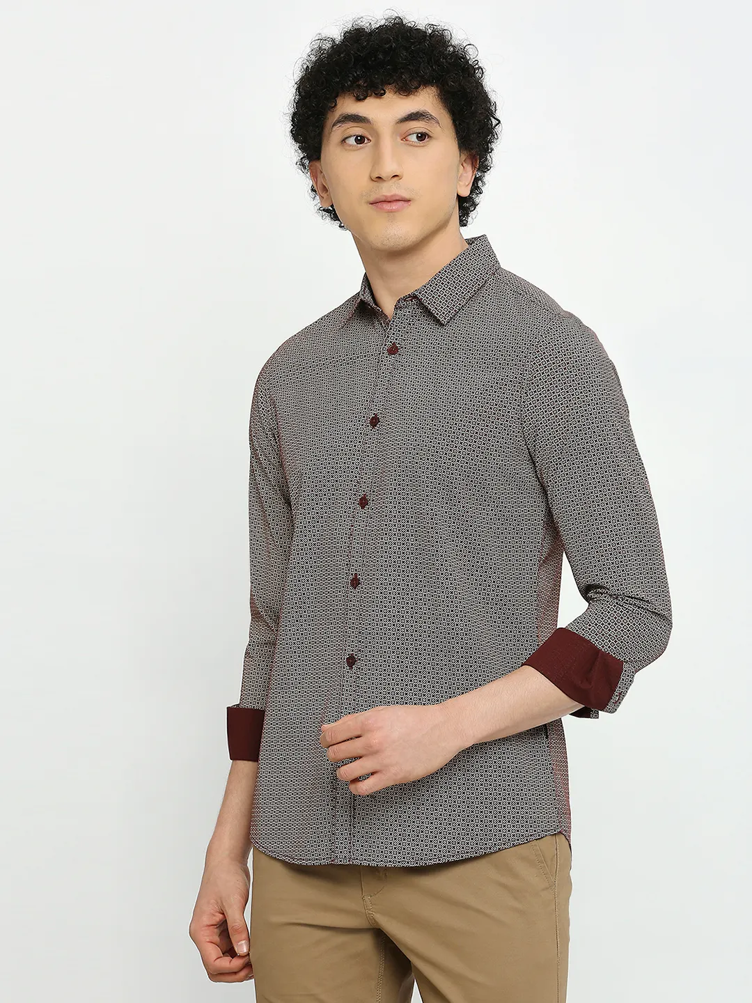 Brown Slim Straight Fit Regular Collar Long Sleeves Men's Shirt by Being Human Clothing - Image 2