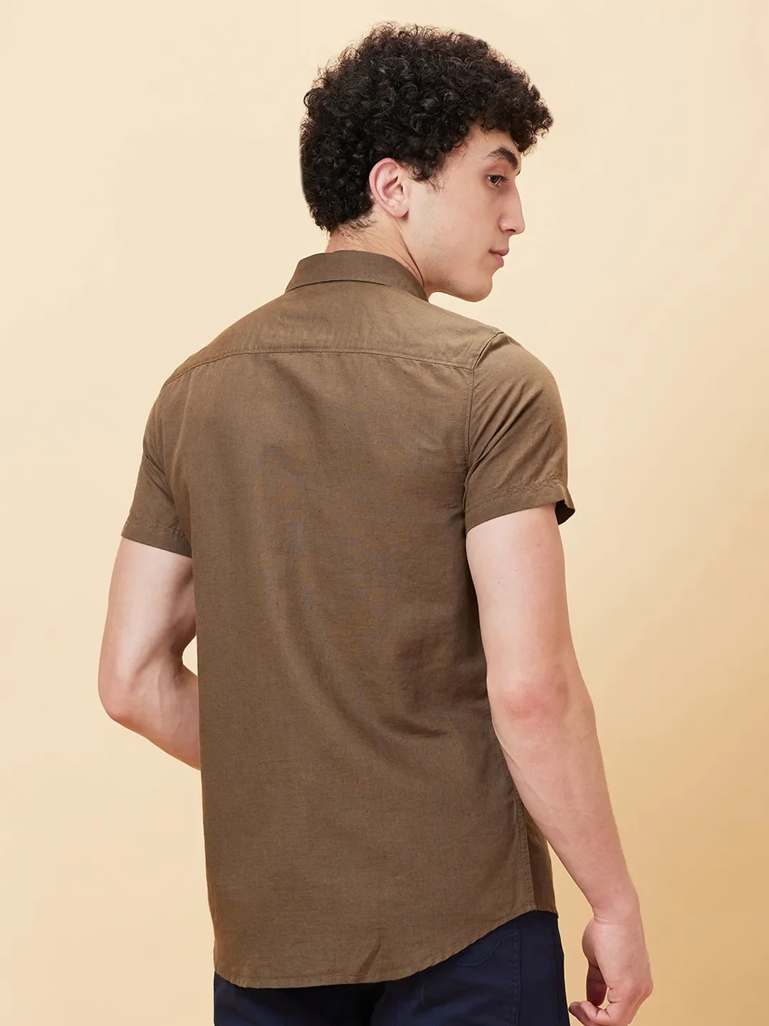 Brown Slim Straight Fit Regular Collar Short Sleeves Men's Shirt by Being Human Clothing - Image 2