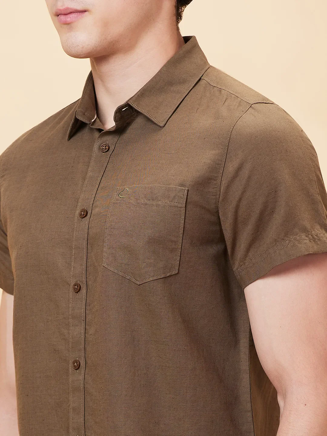Brown Slim Straight Fit Regular Collar Short Sleeves Men's Shirt by Being Human Clothing - Image 4