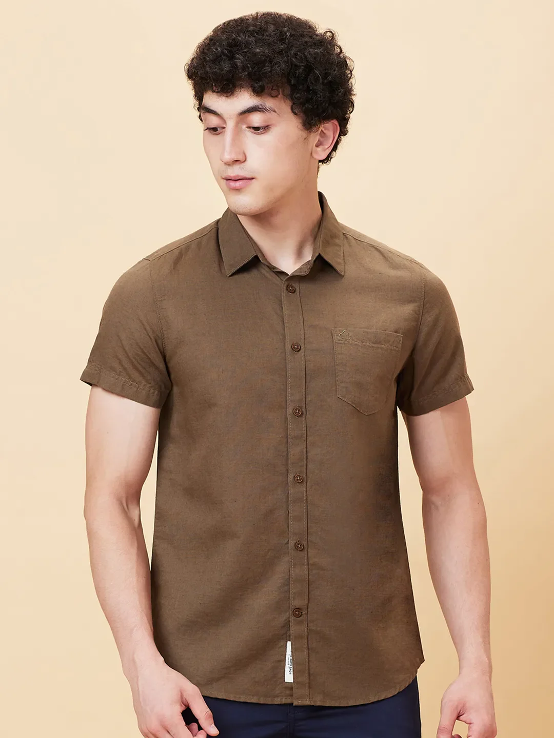 Brown Slim Straight Fit Regular Collar Short Sleeves Men's Shirt by Being Human Clothing - Image 6