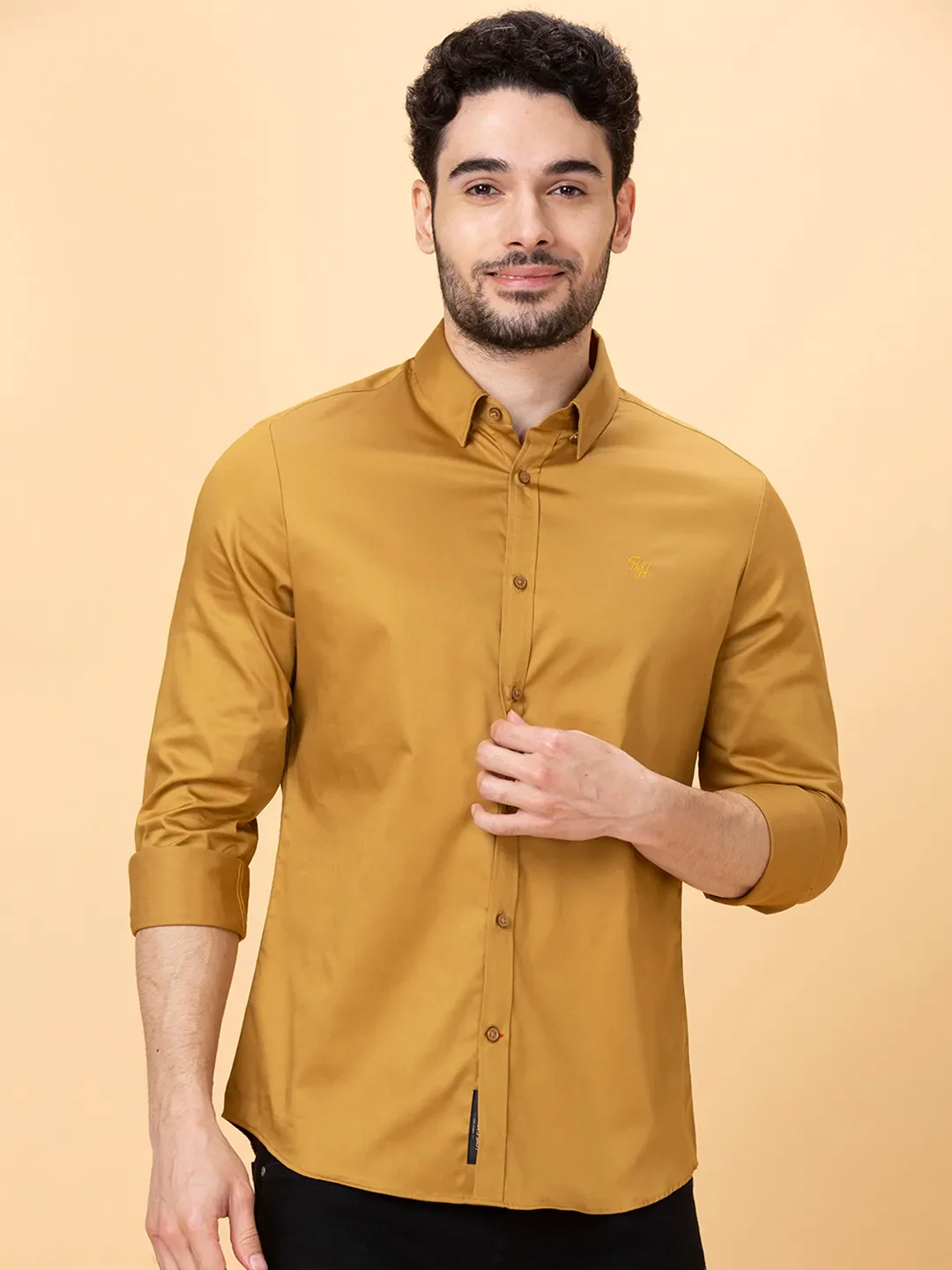 Brown Slim Straight Fit Regular Collar Long Sleeves Men's Shirt by Being Human Clothing