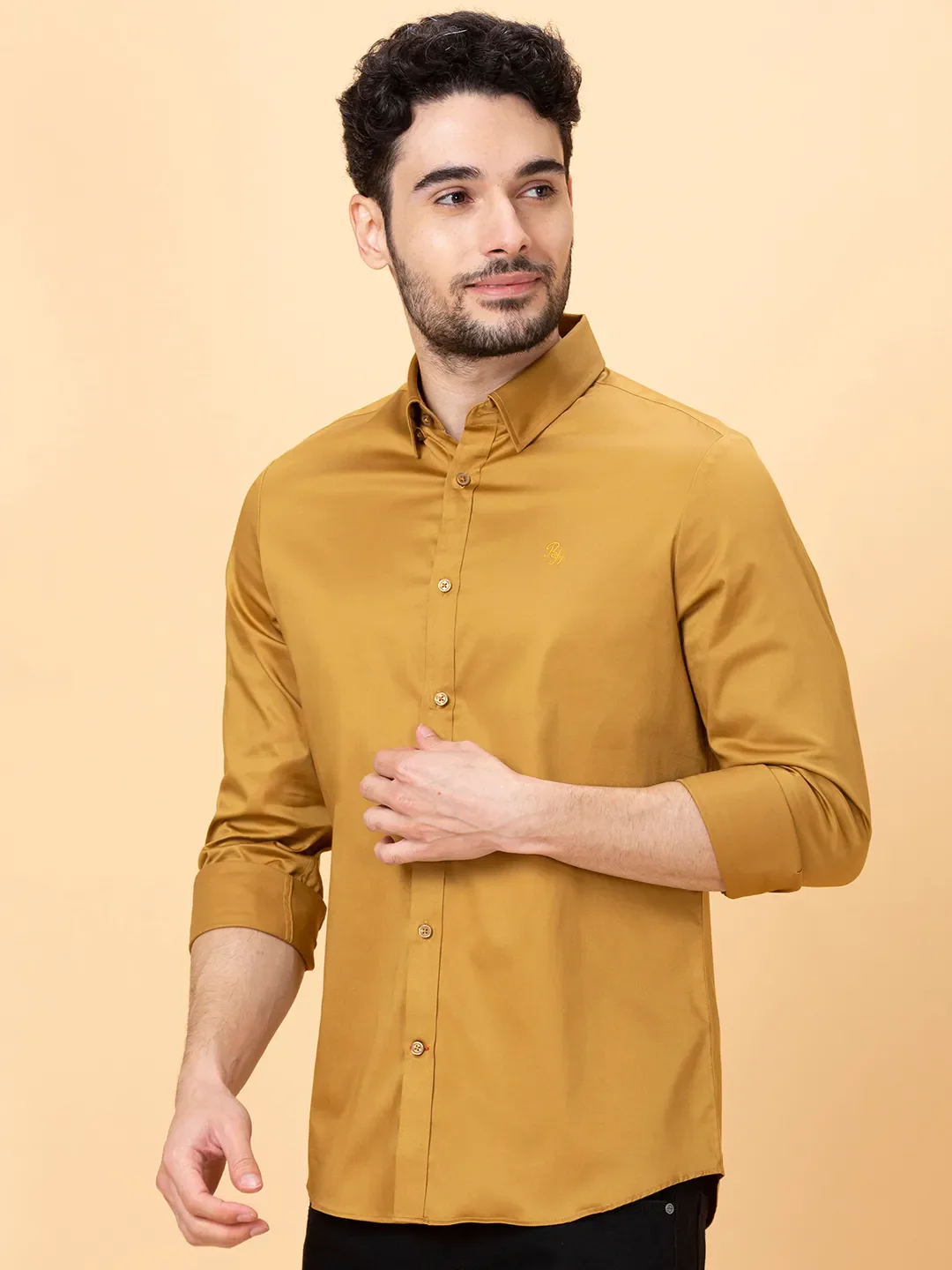 Brown Slim Straight Fit Regular Collar Long Sleeves Men's Shirt by Being Human Clothing - Image 4