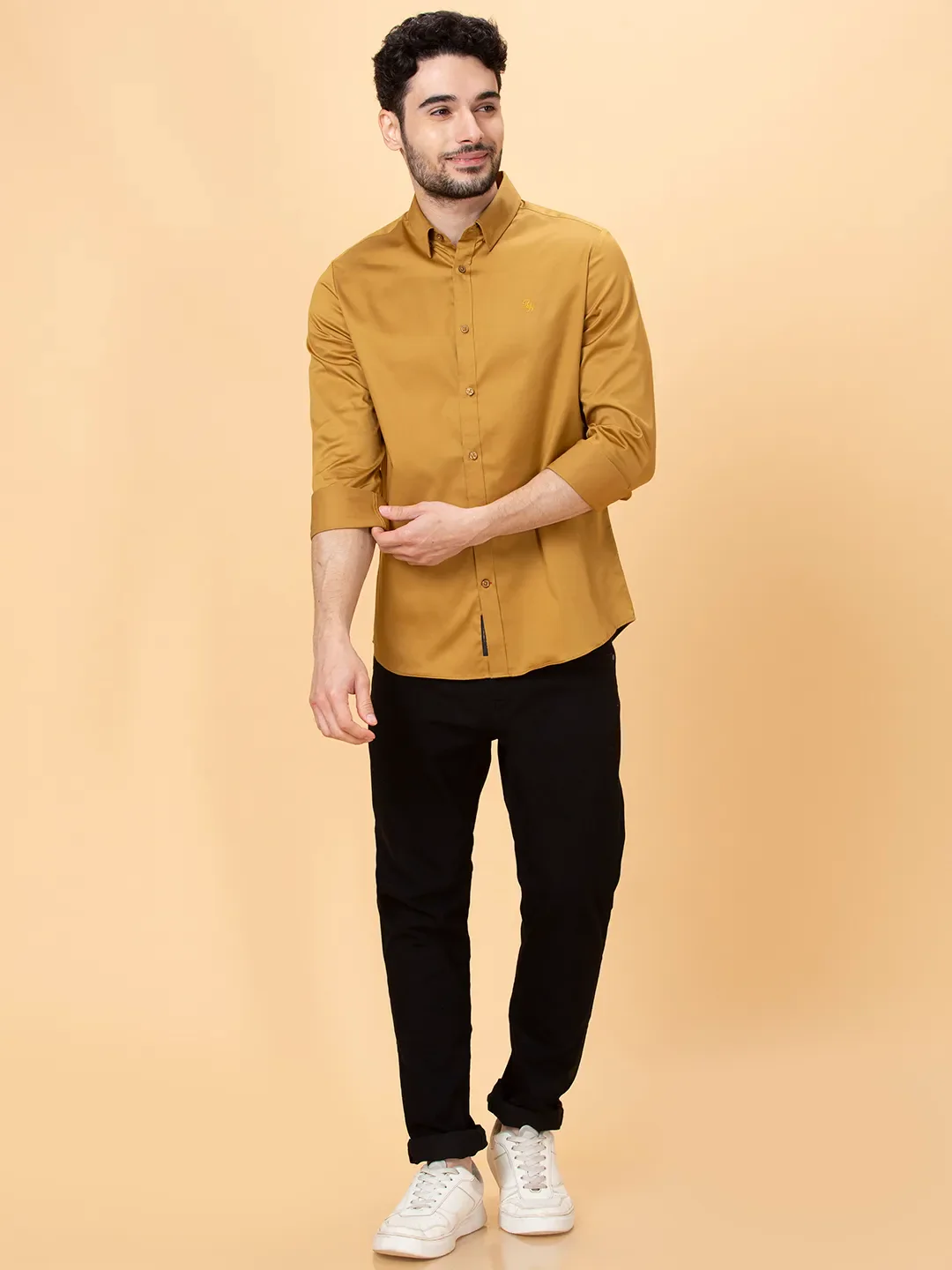 Brown Slim Straight Fit Regular Collar Long Sleeves Men's Shirt by Being Human Clothing - Image 6