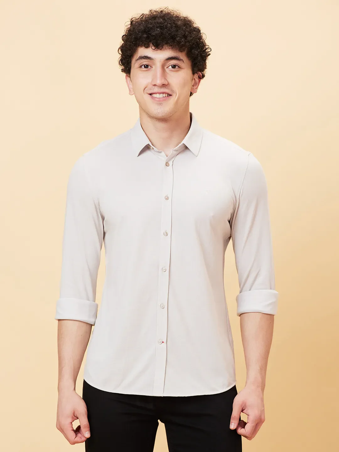 Off White Slim Fit Regular Collar Men's Shirt by Being Human Clothing