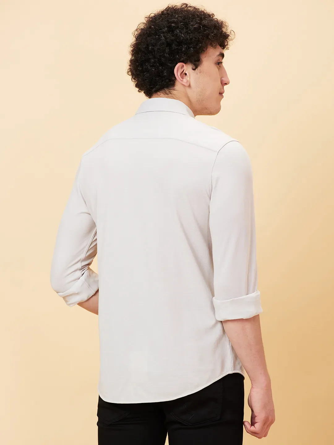 Off White Slim Fit Regular Collar Men's Shirt by Being Human Clothing - Image 4