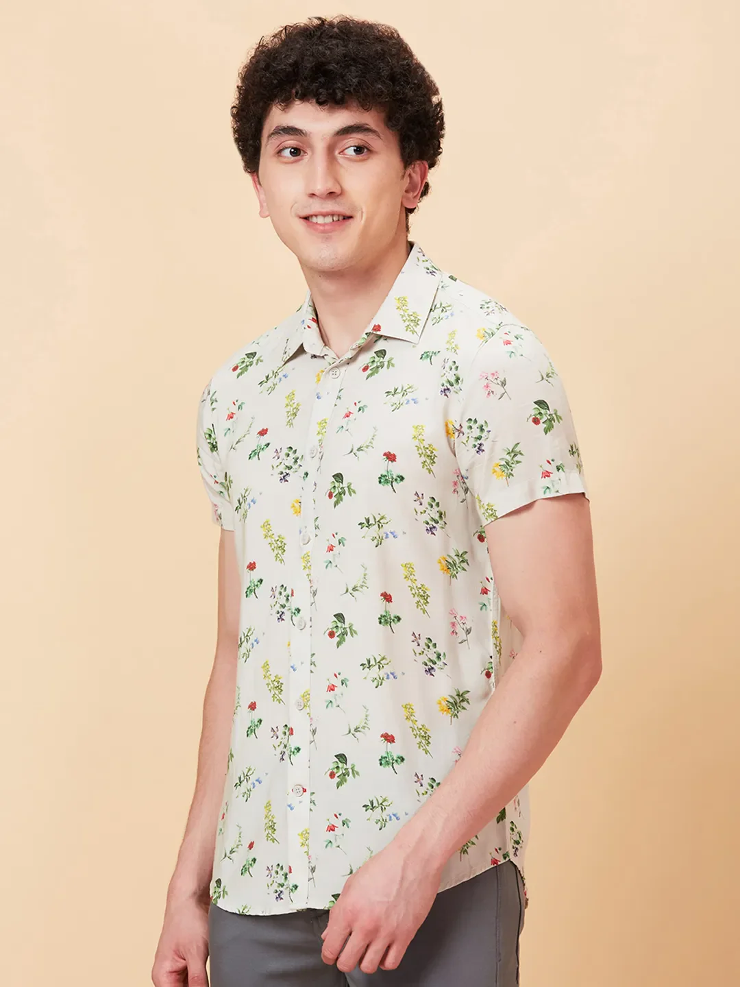 Off White Slim Fit Regular Collar Men's Shirt by Being Human Clothing - Image 4