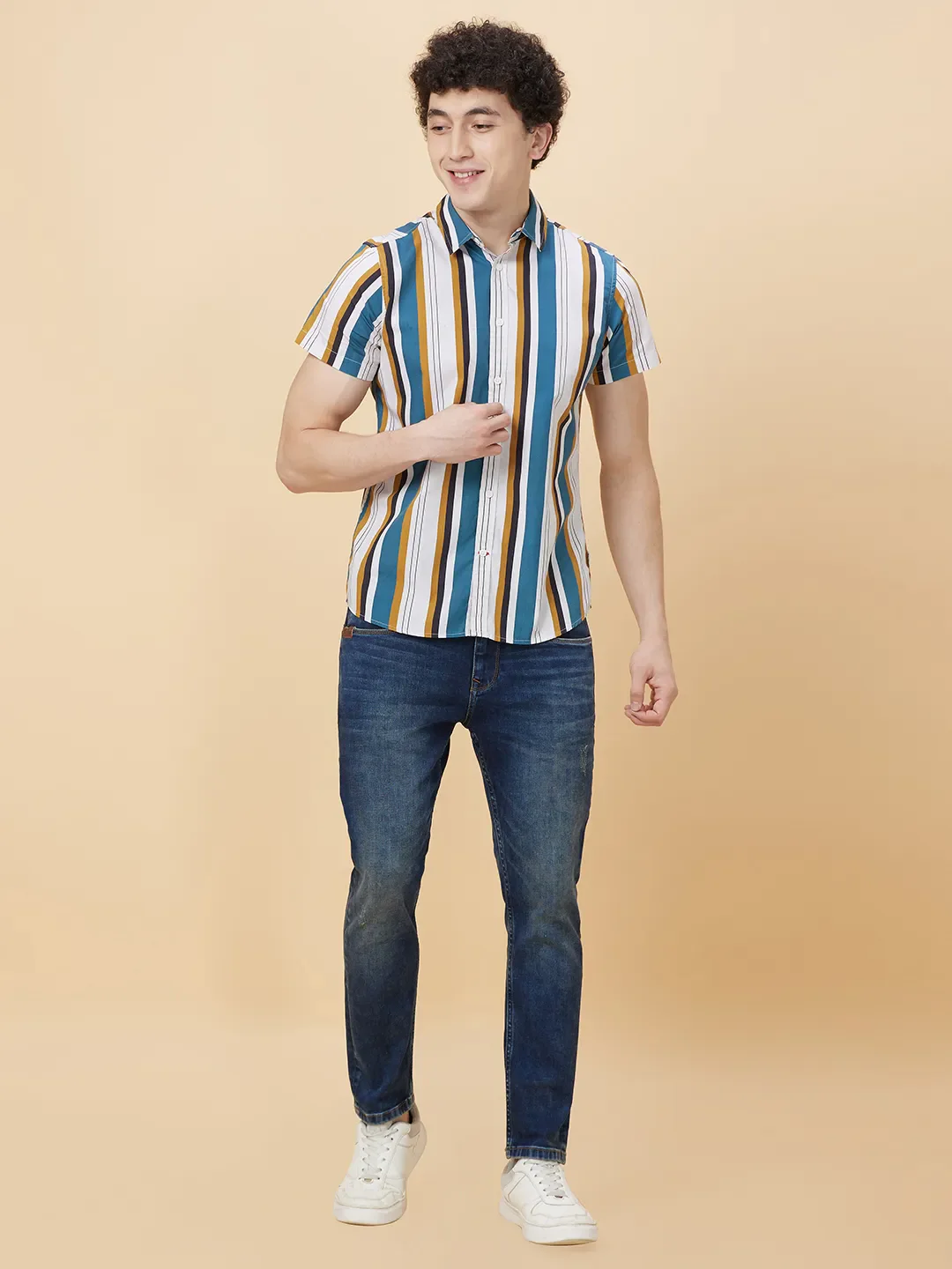 Off White Slim Fit Regular Collar Men's Shirt by Being Human Clothing - Image 2