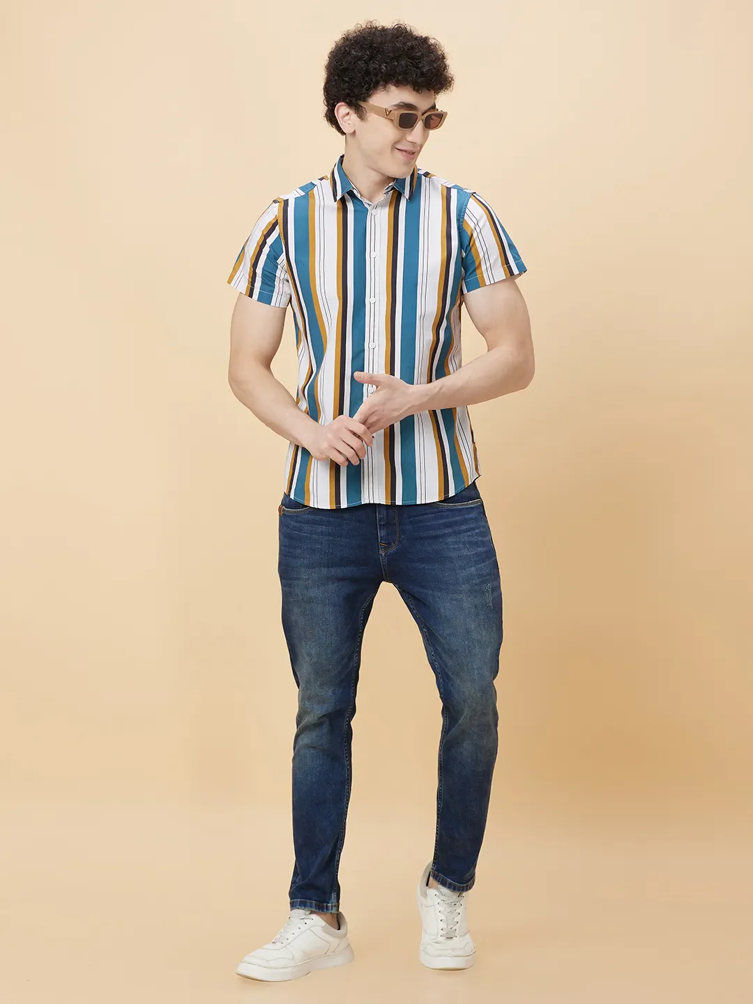 Off White Slim Fit Regular Collar Men's Shirt by Being Human Clothing - Image 6