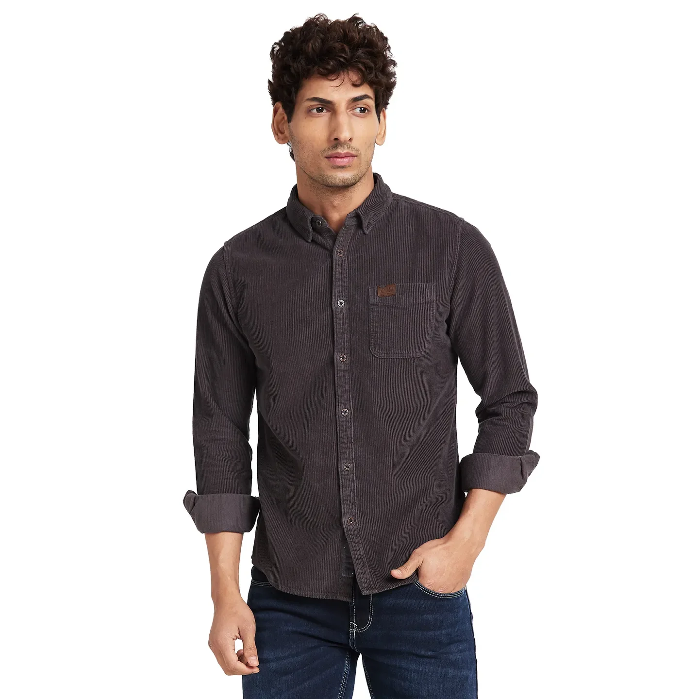 Grey Slim Straight Fit Regular Collar Long Sleeves Men's Shirt by Being Human Clothing