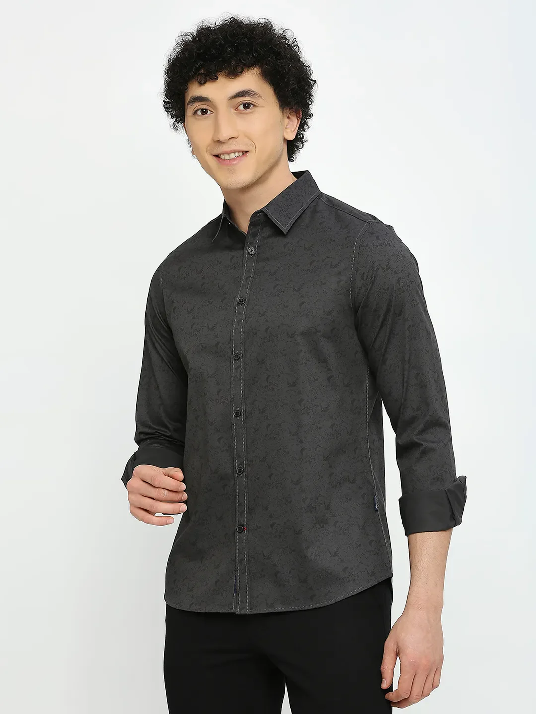 Grey Slim Straight Fit Regular Collar Long Sleeves Men's Shirt by Being Human Clothing - Image 2