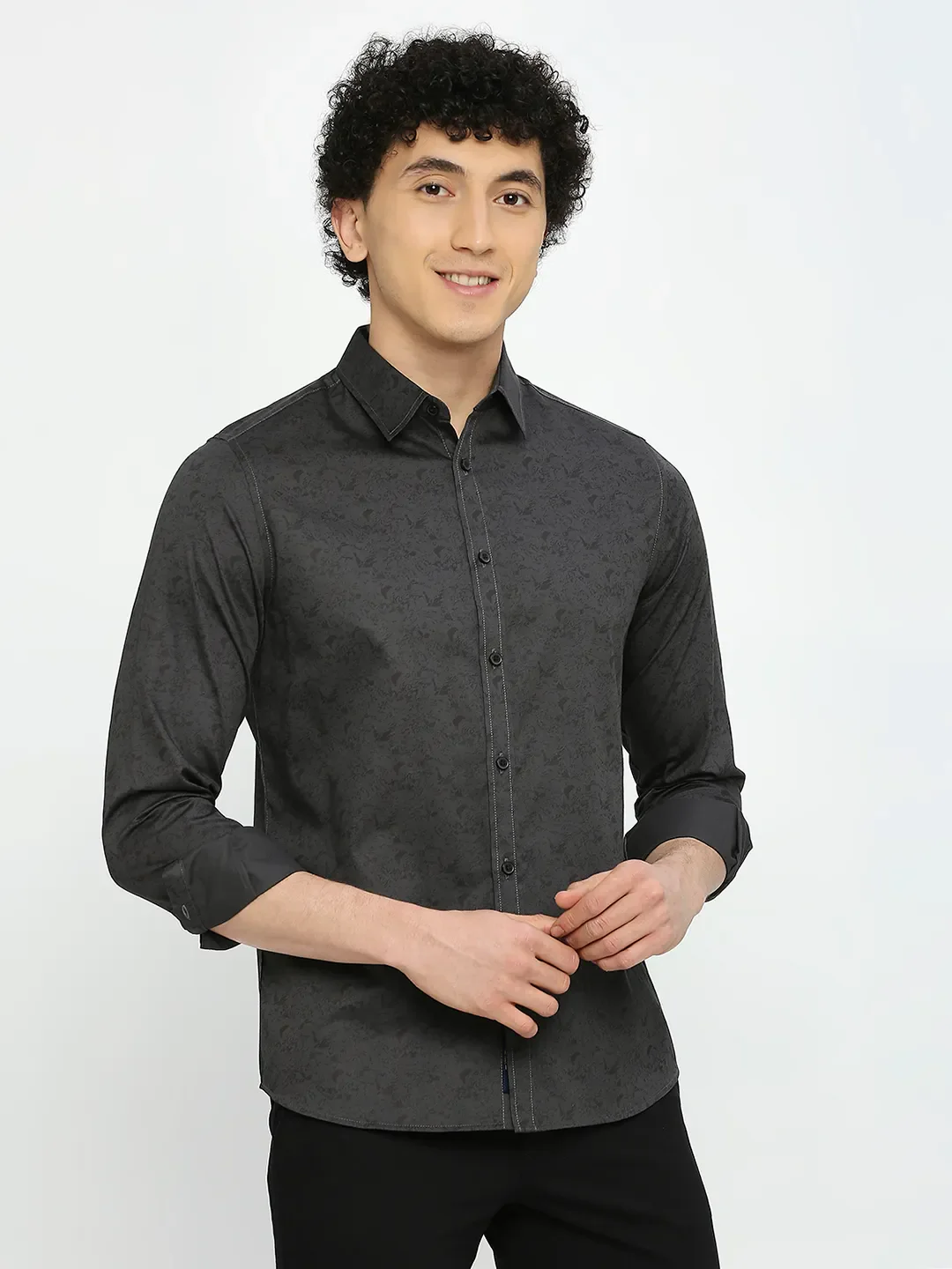 Grey Slim Straight Fit Regular Collar Long Sleeves Men's Shirt by Being Human Clothing - Image 3
