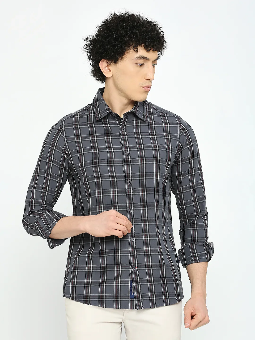 Grey Slim Fit Regular Collar Men's Shirt by Being Human Clothing