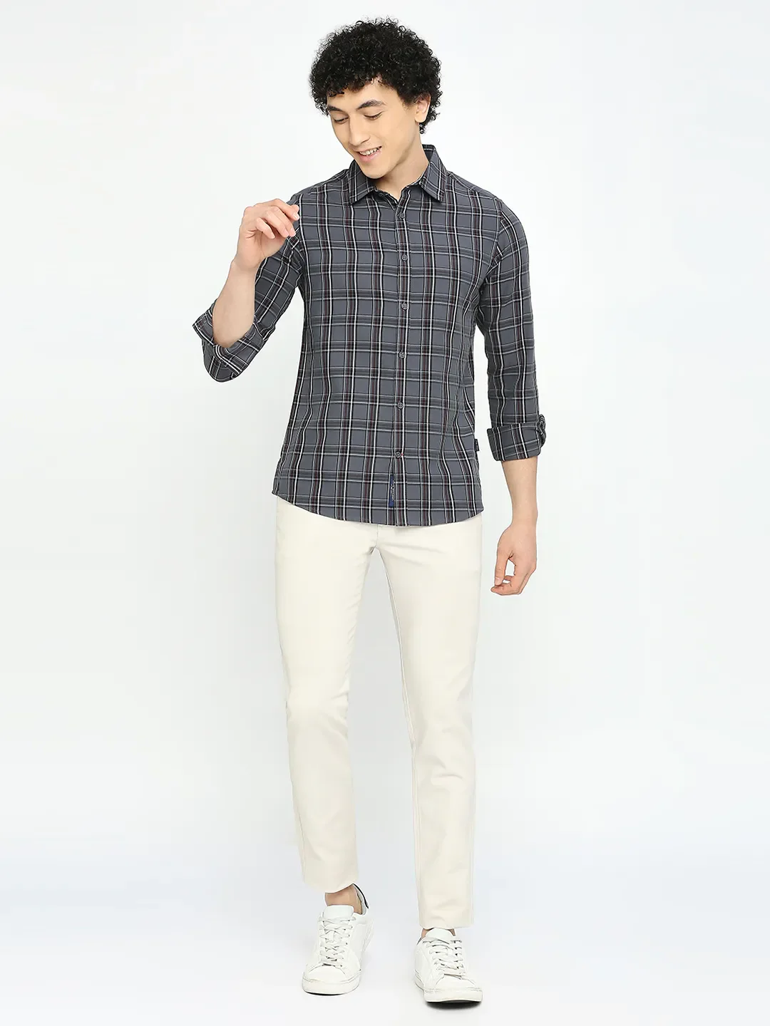 Grey Slim Fit Regular Collar Men's Shirt by Being Human Clothing - Image 6