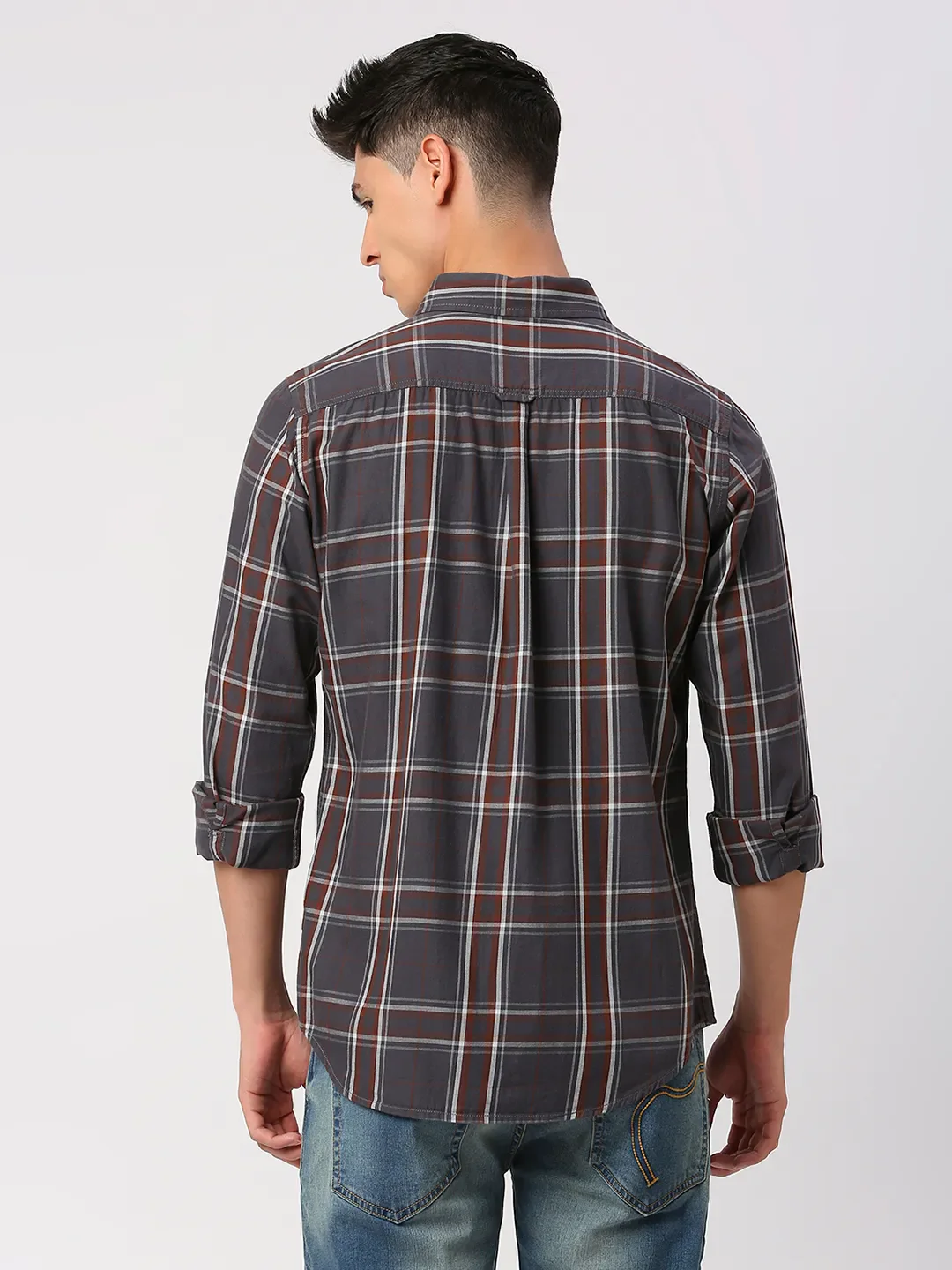Grey Slim Fit Regular Collar Men's Shirt by Being Human Clothing - Image 4