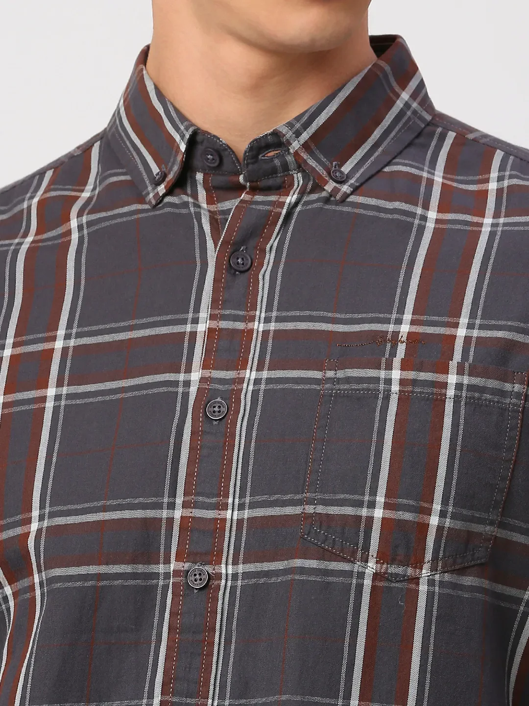 Grey Slim Fit Regular Collar Men's Shirt by Being Human Clothing - Image 5