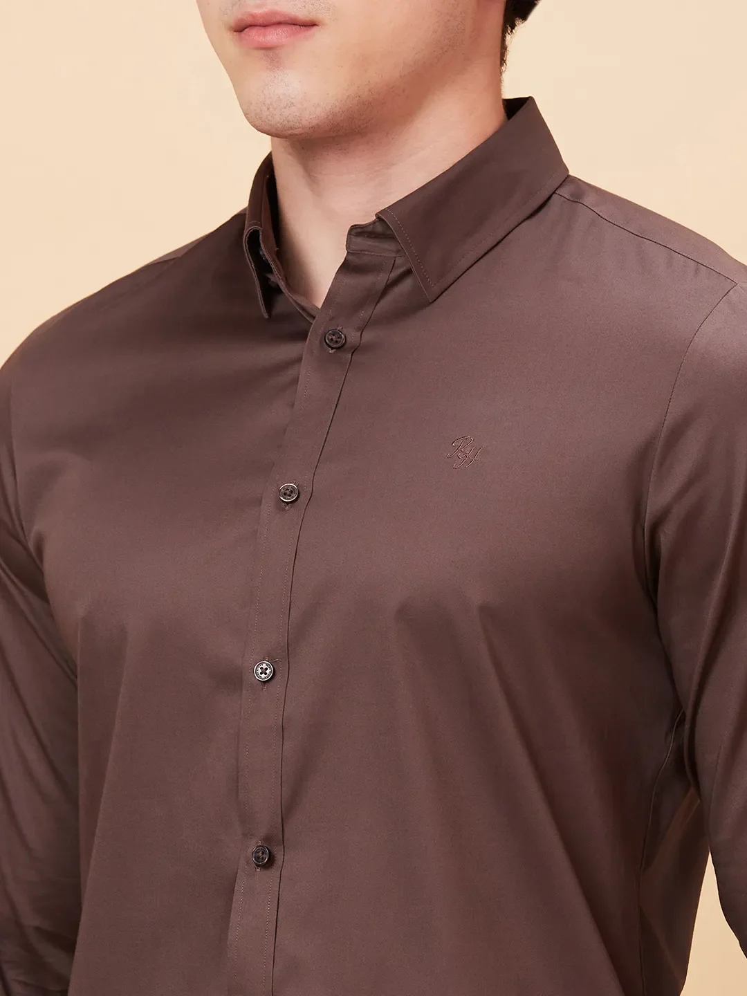 Brown Slim Straight Fit Regular Collar Long Sleeves Men's Shirt by Being Human Clothing - Image 5