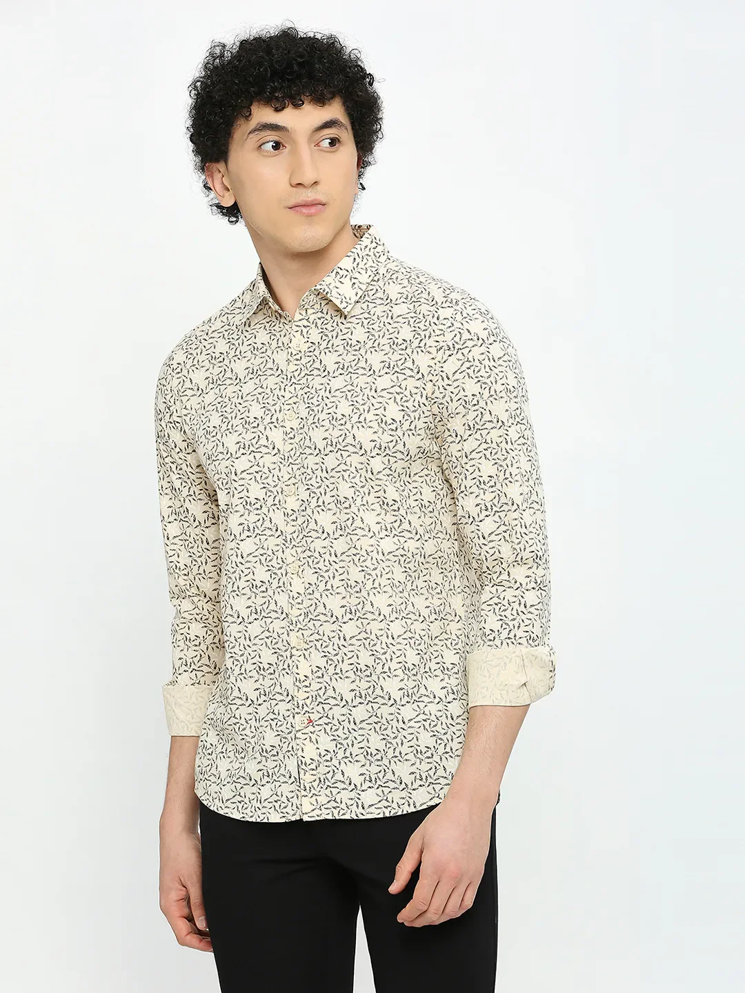 Beige Slim Straight Fit Regular Collar Long Sleeves Men's Shirt by Being Human Clothing - Image 2
