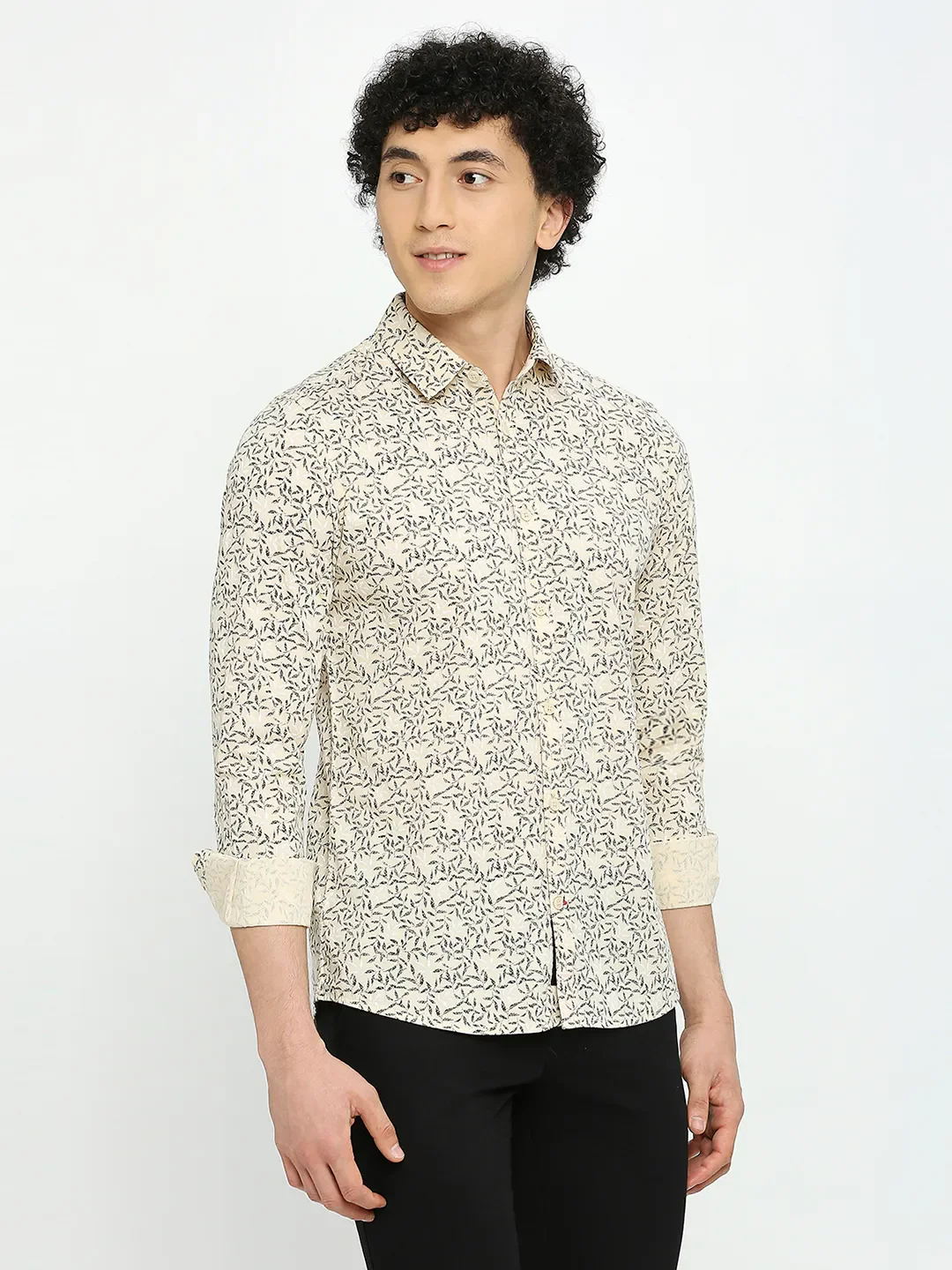 Beige Slim Straight Fit Regular Collar Long Sleeves Men's Shirt by Being Human Clothing - Image 3