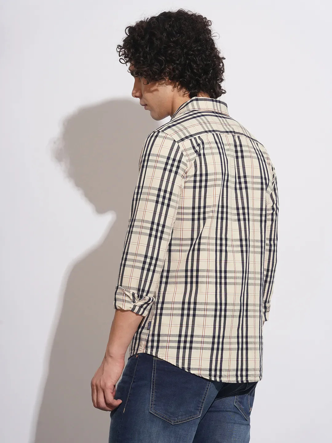Beige Slim Straight Fit Regular Collar Long Sleeves Men's Shirt by Being Human Clothing - Image 3