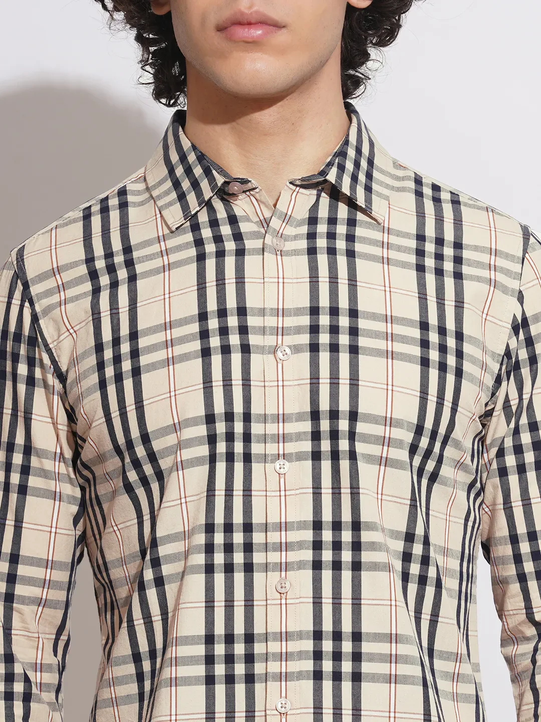 Beige Slim Straight Fit Regular Collar Long Sleeves Men's Shirt by Being Human Clothing - Image 5