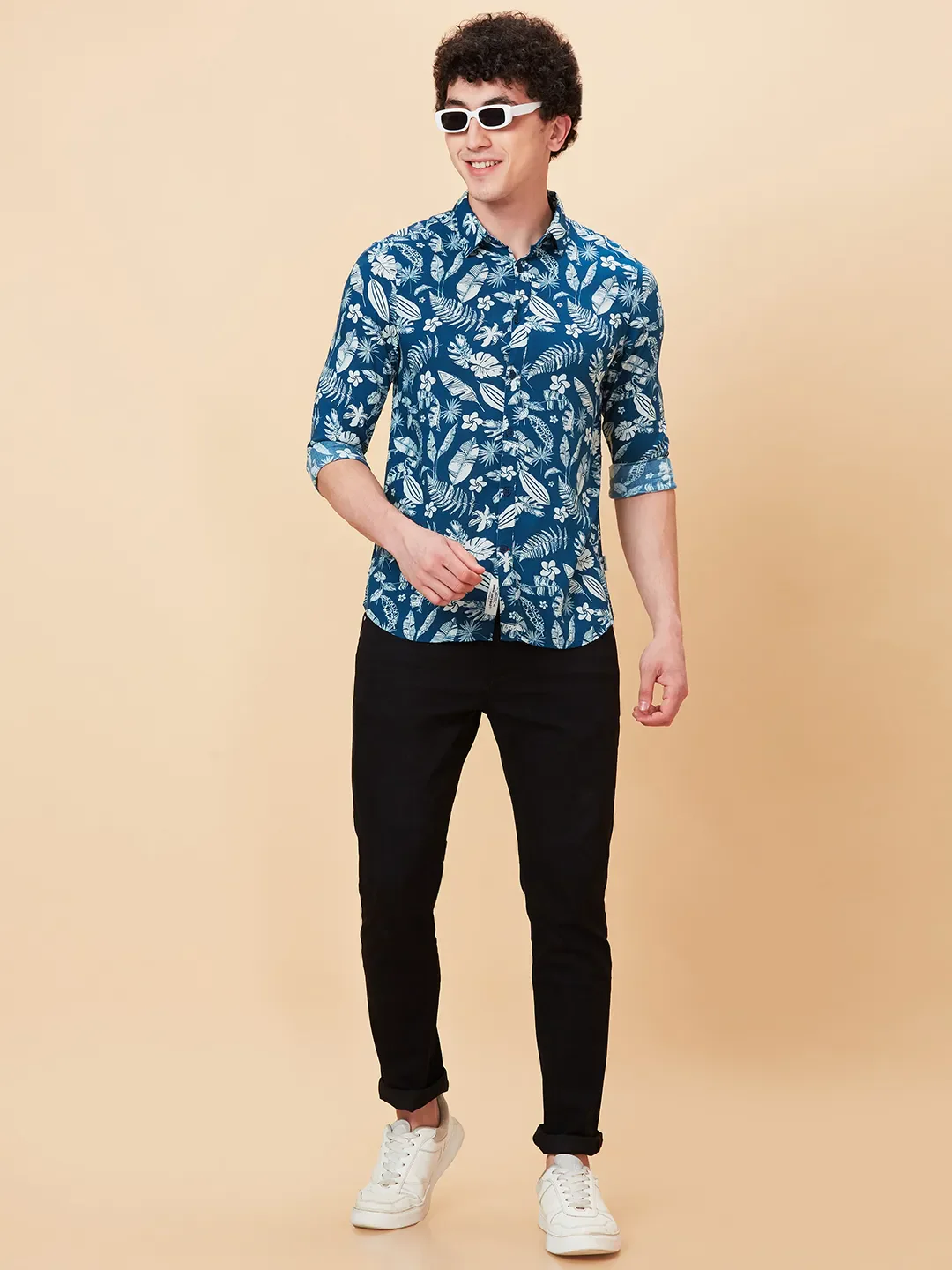 Blue Slim Fit Regular Collar Men's Shirt by Being Human Clothing - Image 2