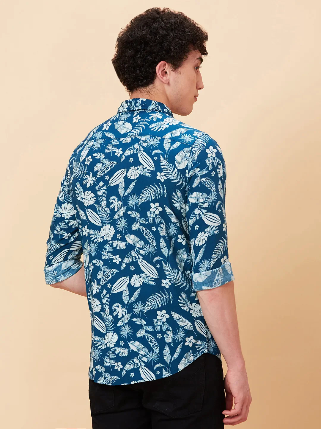 Blue Slim Fit Regular Collar Men's Shirt by Being Human Clothing - Image 3