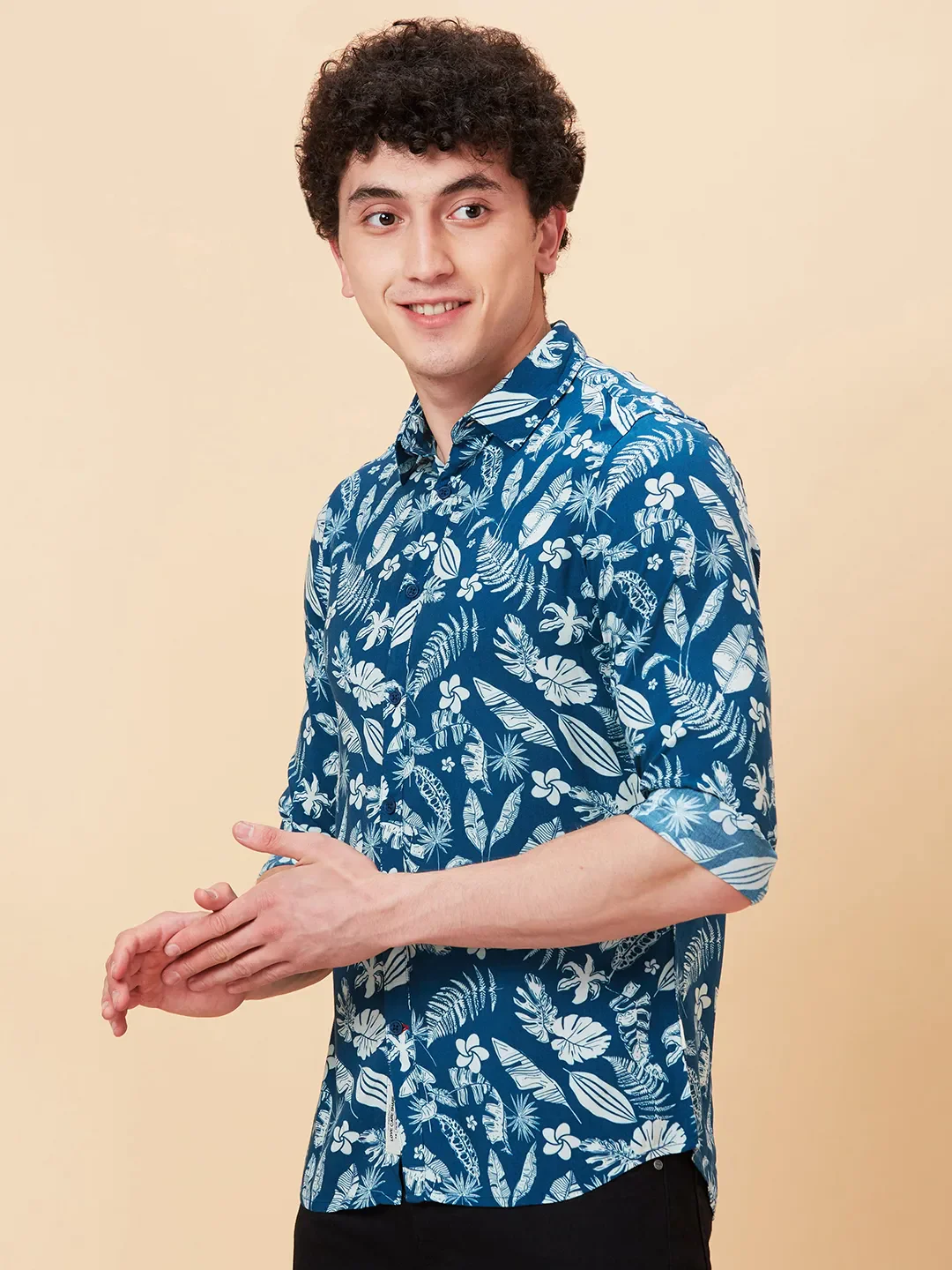 Blue Slim Fit Regular Collar Men's Shirt by Being Human Clothing - Image 4