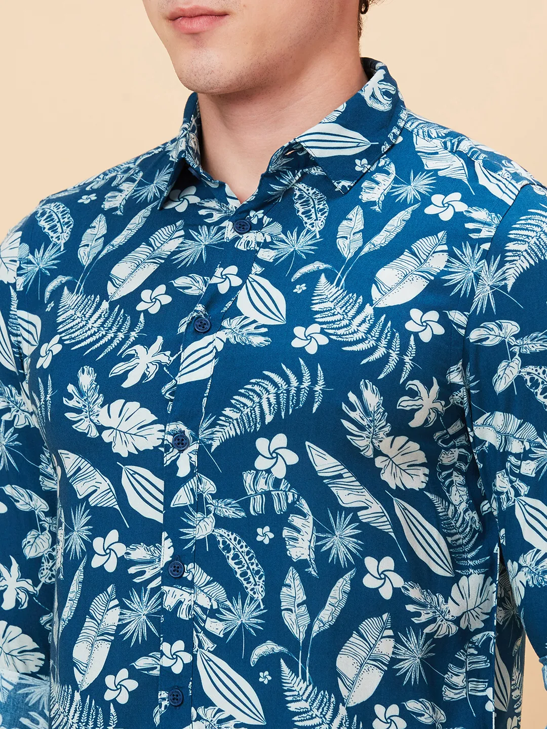 Blue Slim Fit Regular Collar Men's Shirt by Being Human Clothing - Image 5