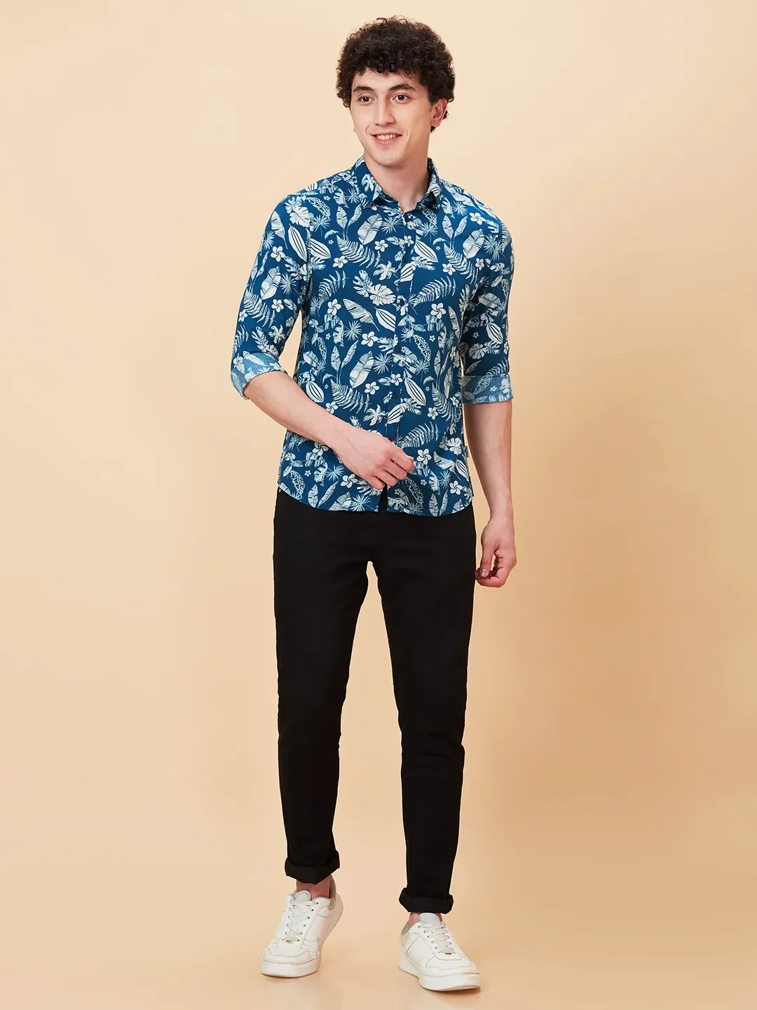Blue Slim Fit Regular Collar Men's Shirt by Being Human Clothing - Image 6