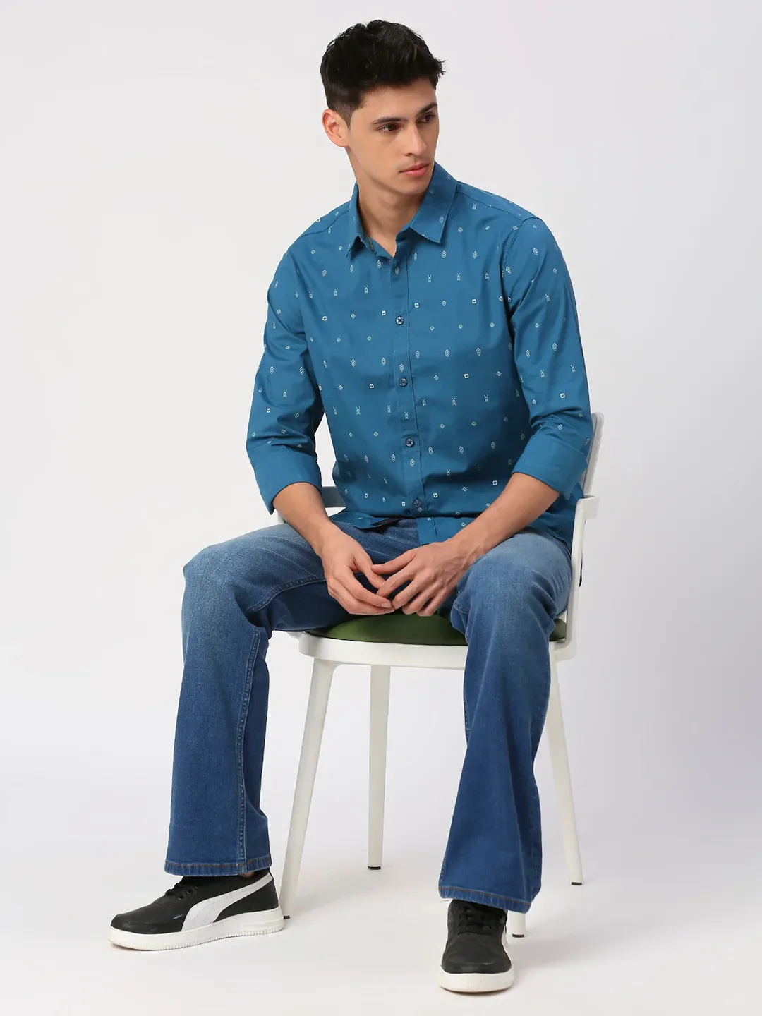 Blue Slim Fit Regular Collar Men's Shirt by Being Human Clothing - Image 6