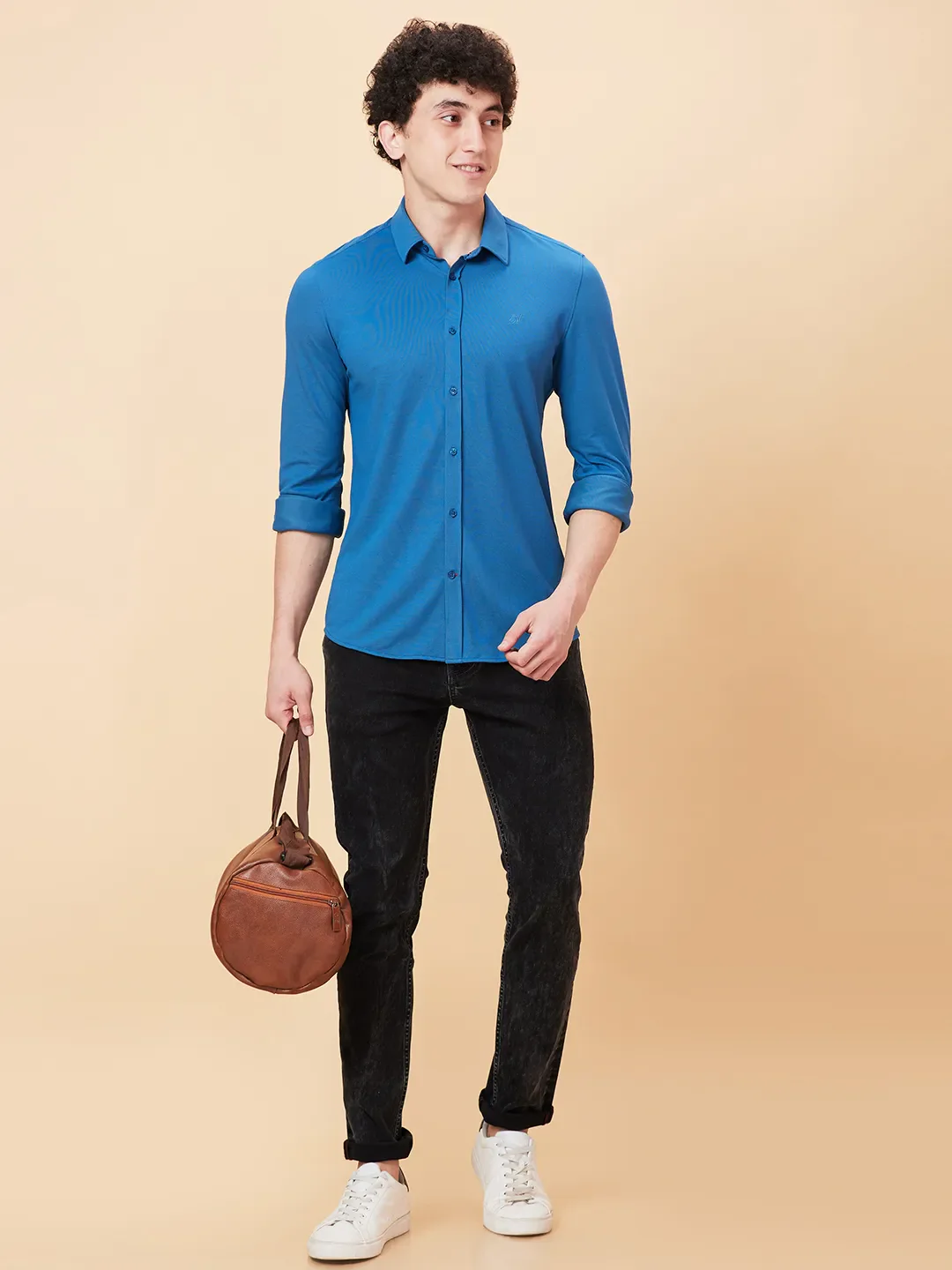Blue Slim Fit Regular Collar Men's Shirt by Being Human Clothing - Image 6