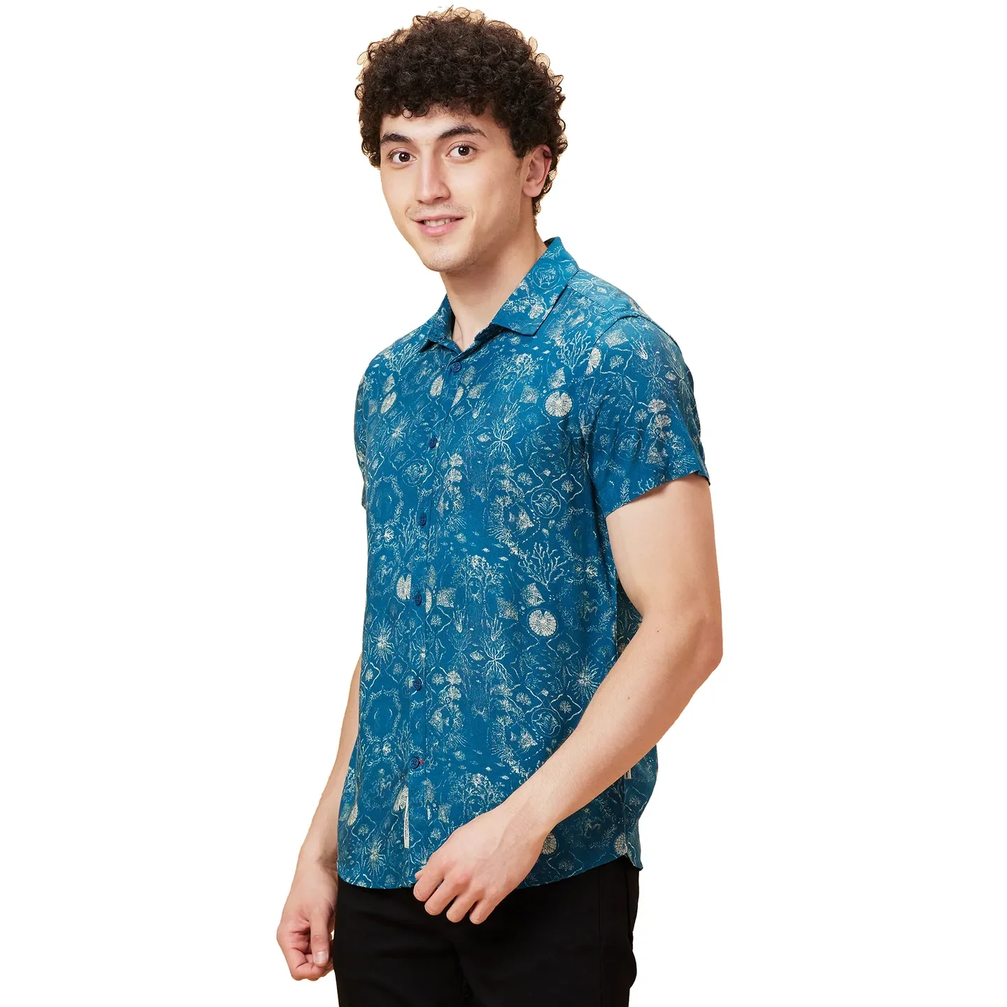 Blue Slim Straight Fit Regular Collar Short Sleeves Men's Shirt by Being Human Clothing - Image 4