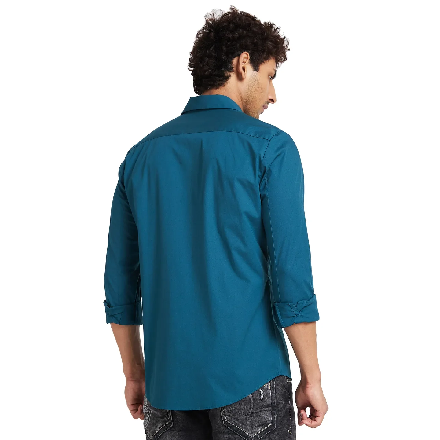 Teal Slim Fit Regular Collar Men's Shirt by Being Human Clothing - Image 3