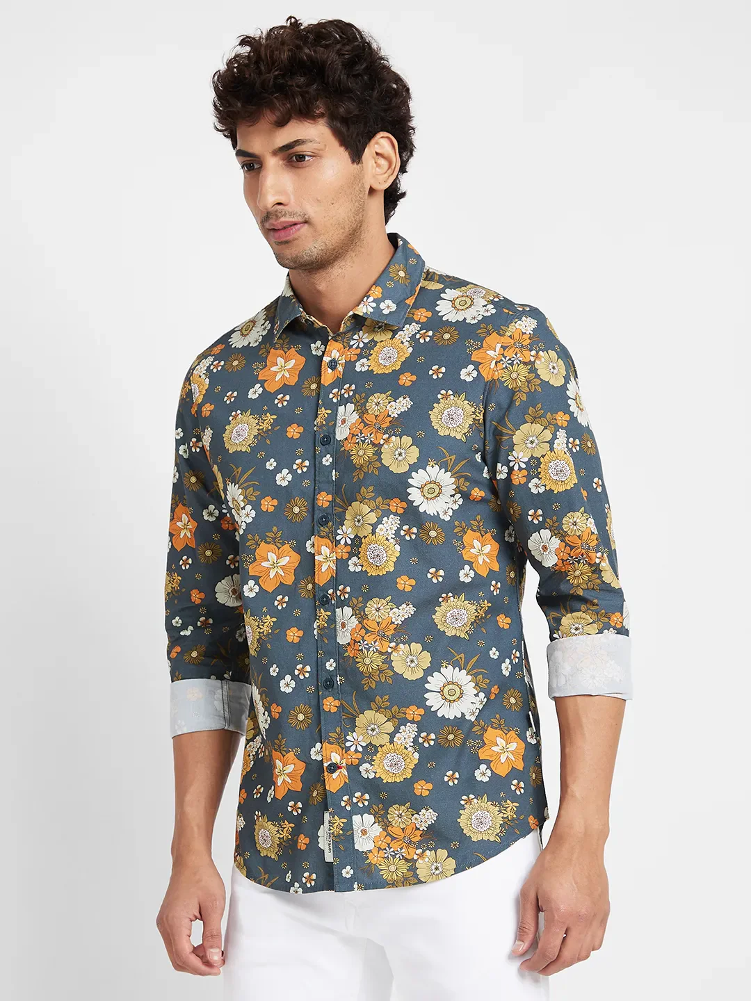 Teal Slim Fit Regular Collar Men's Shirt by Being Human Clothing - Image 3
