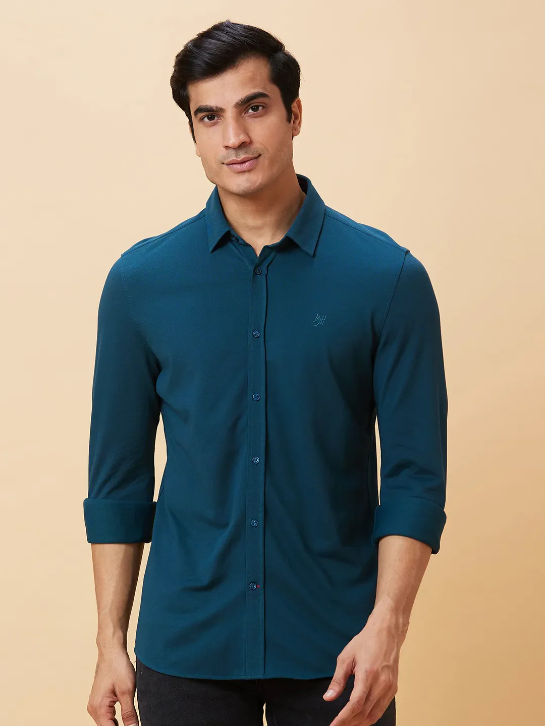 Teal Slim Fit Regular Collar Men's Shirt by Being Human Clothing